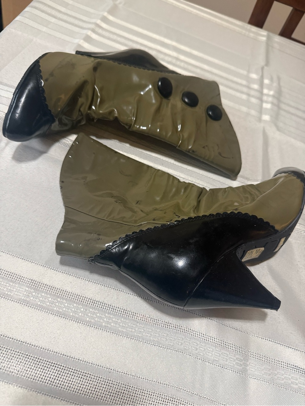 Chocolat Blu Olive Green and Black Mid-Calf Button-Accent Heeled Boots